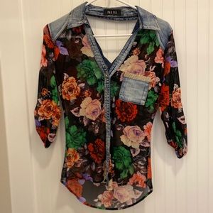 Unique floral sheer blouse with back cut out